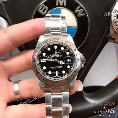 High Quality Replica Rolex Explorer Silver 316 stainless steel strap Black Face Dial Silver Bezel Men Watch 42mm